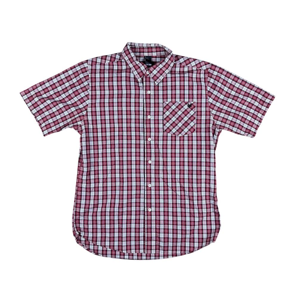 Zoo York Men's Plaid Short Sleeve Shirt Red Black White Size L Skater Streetwear